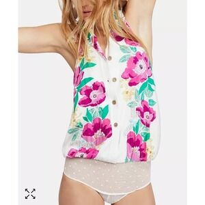 NEW Intimately Free People Offshore Halter Bodysuit Top Floral Open Back Sz Lg